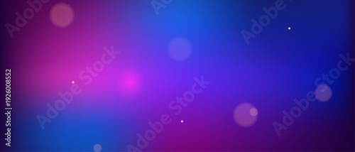 Abstract neon gradient background. Horizontal wide graphic with dark blue and purple blurred light effects, bokeh and futuristic style. Ideal for digital presentation and wallpaper.