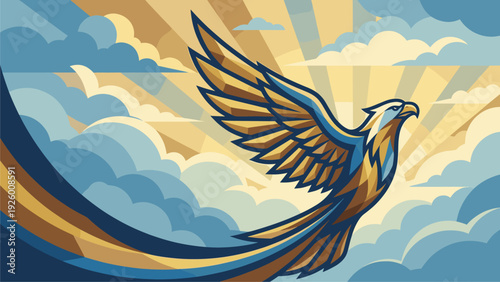 Majestic Eagle Soaring High Above Clouds, Symbol of Freedom & Success