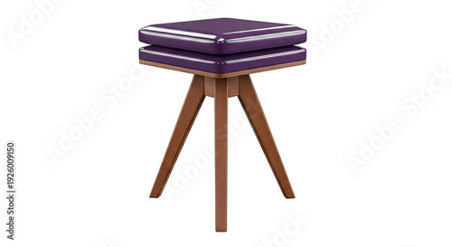 Modern Purple Swivel Stool with Wooden Tripod Base