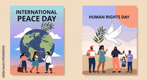 Illustration of People Celebrating Peace and Human Rights.