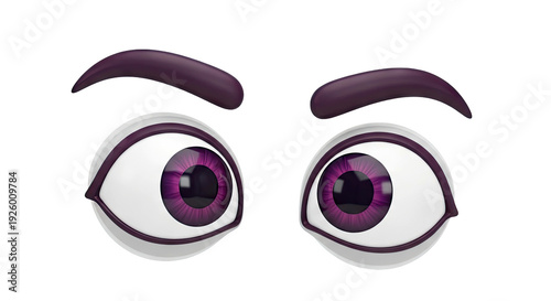 Cartoon Eyes with Purple Irises and Eyebrows