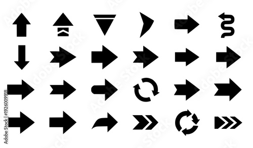 Arrow Direction and Navigation Icon Set Featuring Forward Backward Up Down Refresh and Action Symbols for User Interface Controls and Digital Design