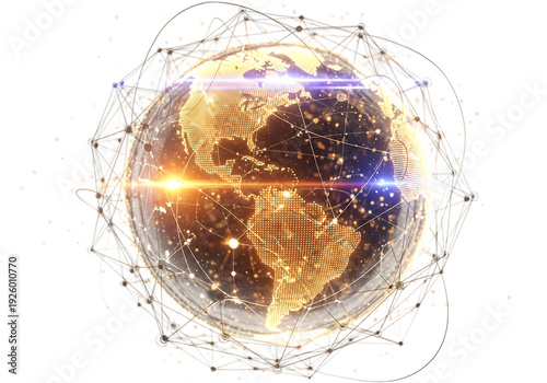 Global Digital Network Enveloping Earth with Radiant Connections isolated on a transparent background