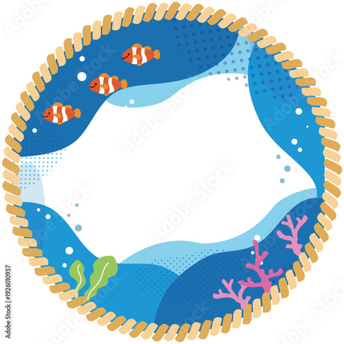 かくれクマノミのマリンフレーム背景イラスト素材