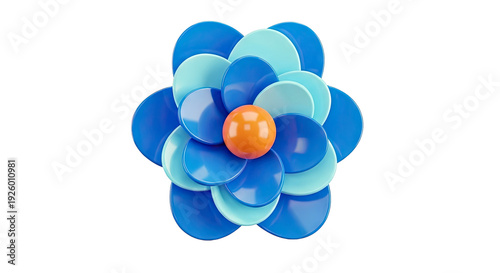 Abstract Blue Flower with Orange Center