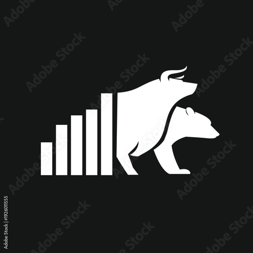 Bull and Bear Market with Ascending Bar Chart Graph Icon