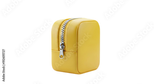 Yellow Leather Pouch with Zipper
