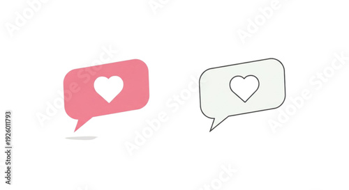Love Chat Bubble Icon Set – Heart Message Flat and Outline Vector Collection