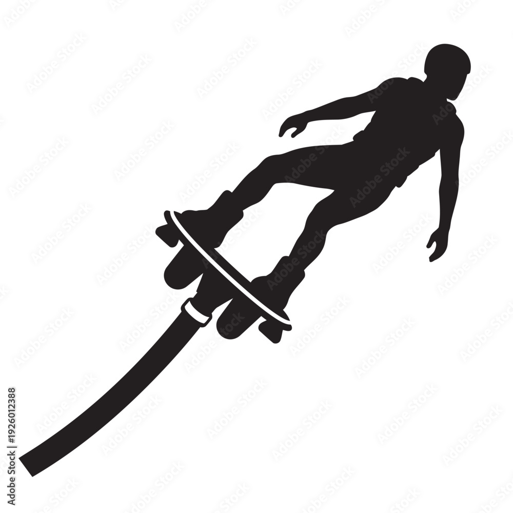 Fototapeta premium Flyboard Water Sport Silhouette Vector – Extreme Jetpack Surfing Action Isolated on White Background