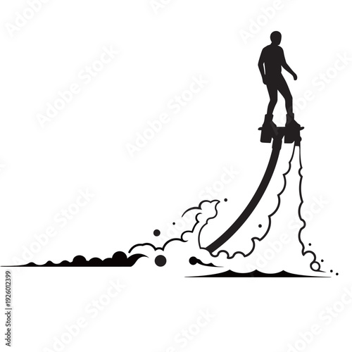Flyboard Water Sport Silhouette Vector – Extreme Jetpack Surfing Action Isolated on White Background