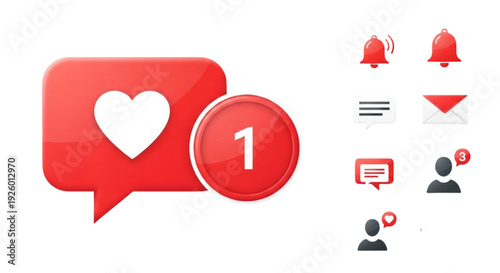 Social Media Like Notification Icon Set – Heart Badge with Counter Flat Vector Collection
