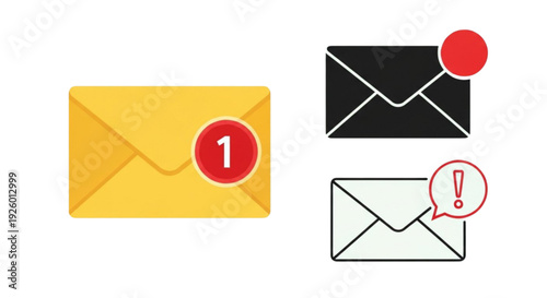 Email Notification Icon Set – Envelope Message with Unread Badge Flat Vector Collection