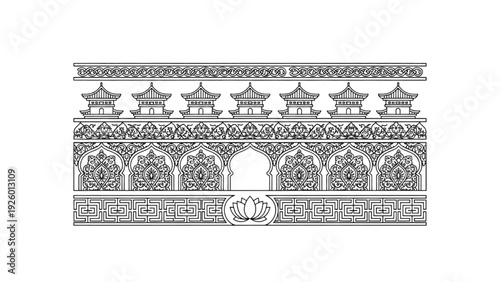 Intricate Ornamental Architectural Frieze Design with Traditional Cultural Motifs for Decorative Purposes