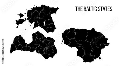 Photos Baltic States Map Set: Estonia, Latvia, and Lithuania Silhouette Outlines with A