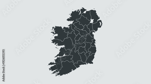 Map of Ireland with Administrative Divisions: Counties of the Republic of Ireland and Northern Ireland Outlined