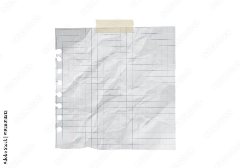 Fototapeta premium Folded Grid Paper Sheet with Hole Punch and Tape Holder isolated on a transparent background