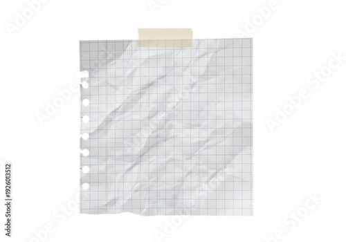 Folded Grid Paper Sheet with Hole Punch and Tape Holder isolated on a transparent background