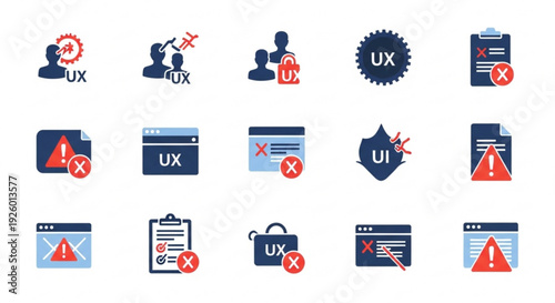 User experience icons set for ux ui design user interface symbols with error warnings and feedback