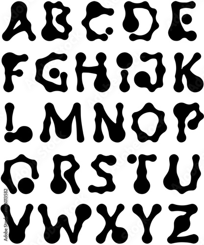 Abstract Liquid Metaball Alphabet, Modern Organic Blob Typography Set, Fluid Molecule Style Letters Vector