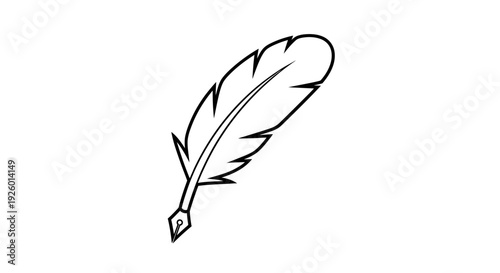 Feather illustration, vector style graphic, writing concept, design element, isolated