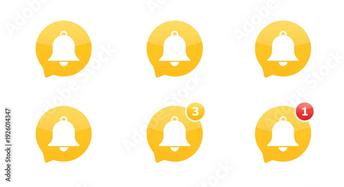 Notification Bell Icon Set – Mobile App Alert Badge with Counter Flat Vector Collection