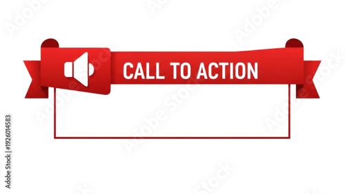 Red ribbon banner with megaphone icon and empty space for your message
