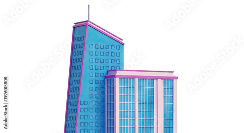 Modern cartoon-style blue and purple skyscrapers