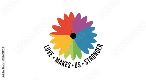 Rainbow flower icon with love makes us stronger text
