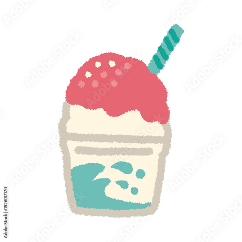 かき氷 イラスト 夏祭り 屋台 いちごシロップ 手描き シンプル
