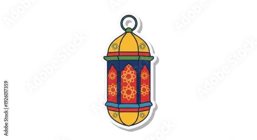 Colorful Cartoon Lantern on White Background.