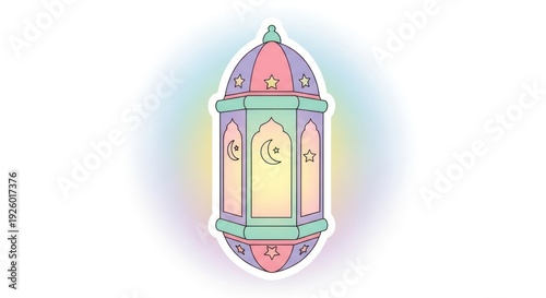 Colorful Cartoon Lantern with Crescent Moon.