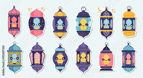 Colorful Cartoon Lanterns for Ramadan Celebration.