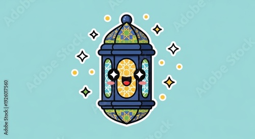Colorful Cartoon Lantern with Smiling Face Design.