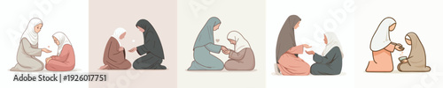 vector of a Muslim woman giving alms to a poor Muslim brother