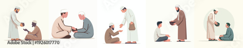 vector of a Muslim man giving alms to a poor Muslim brother