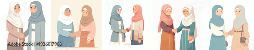 half body vector of fellow Muslim brothers women shaking hands and forgiving each other on Eid Mubarak