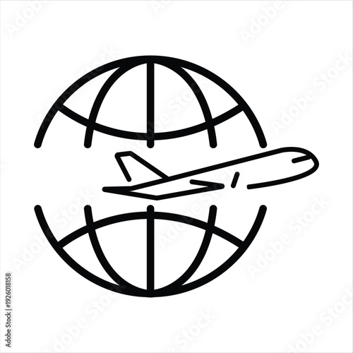Simple air cargo business logo with airplane flying around the globe.