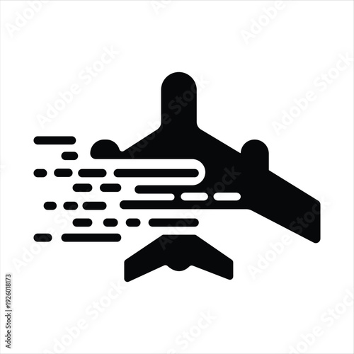 Bold black silhouette of an airplane in flight with speed lines for air logistics.