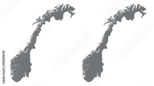 Detailed Vector Map of Norway with Administrative Divisions and Blank Outline Version