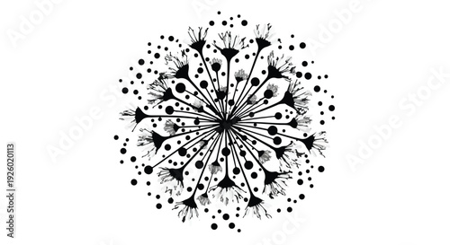 Abstract dandelion seed head with scattered dots, symbolizing wishes and dreams.
