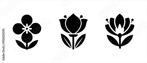 Collection of Elegant Stylized Floral Vector Icons for Modern Design Projects