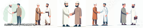vector of fellow Muslim brothers men shaking hands and forgiving each other on Eid Mubarak