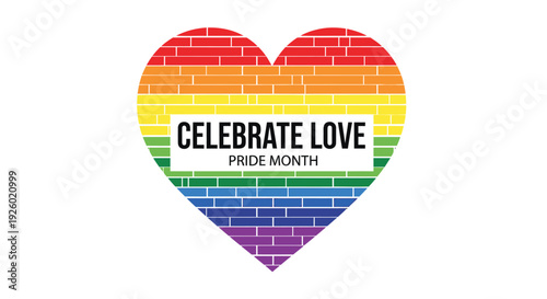 LGBTQ Pride Month heart icon with rainbow brick pattern