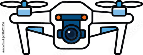 Modern White Drone Quadcopter With Camera And Blue Propellers On White Background