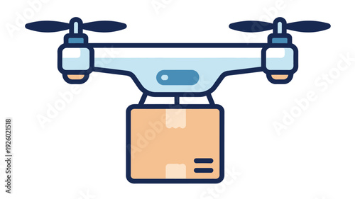 Modern Delivery Drone Carrying A Brown Cardboard Parcel Box Isolated On White Background