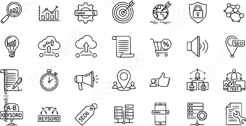 SEO and Digital Marketing Outline Icons Set