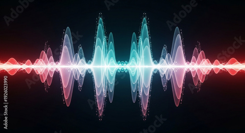 Vibrant sound wave pattern with colorful audio signal on dark background representing music and technology