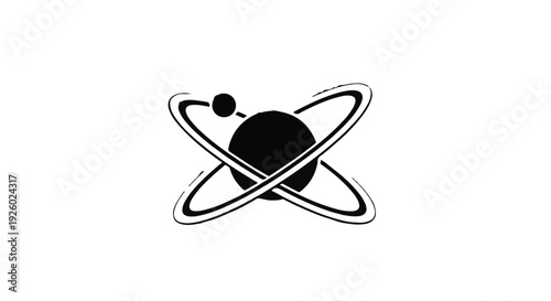 Abstract atomic symbol representing science and innovation with orbiting planets
