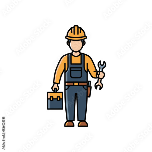 Professional Service Worker Icon with Wrench and Toolbox - Repair, Maintenance, and Engineering Concept