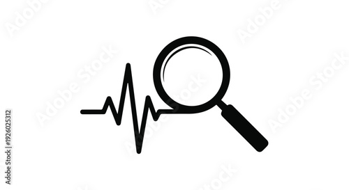 Magnifying glass over a fluctuating line graph representing data analysis and scientific research